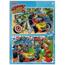 Clementoni Puzzle 2x60 Myszka Miki i wyścigi samochodowe