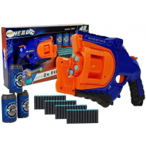 LEANToys Pistolet na Piankowe Naboje 48 sztuk Obrotowy Magazynek Niebiesko- Pomarańczowy