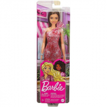 Lalka Barbie blondynka w lśniącej różowej sukience Mattel