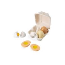 Janod 4 drewniane jajka-zabawki do imitacji kuchni i Dinet-4 różne systemy otwierania-Farba wodna od 3 lat, J06593, wielokolorowa J06593