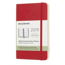 Moleskine kalendarz tygodniowy, 12 miesięcy, 2019, Pocket/A6, Horizontal, Soft Cover, szkarłatna czerwień DSF212WH2Y19