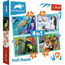Trefl Tajemniczy Świat Zwierząt Puzzle 4w1 o Wysokiej Jakości Nadruku dla Dzieci od 4 lat