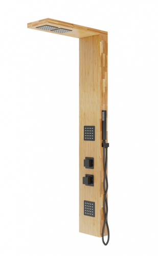 Corsan - Panel prysznicowy BASTI z termostatem, drewno bambusowe z wykończeniem w kolorze czarnym B-002TBL