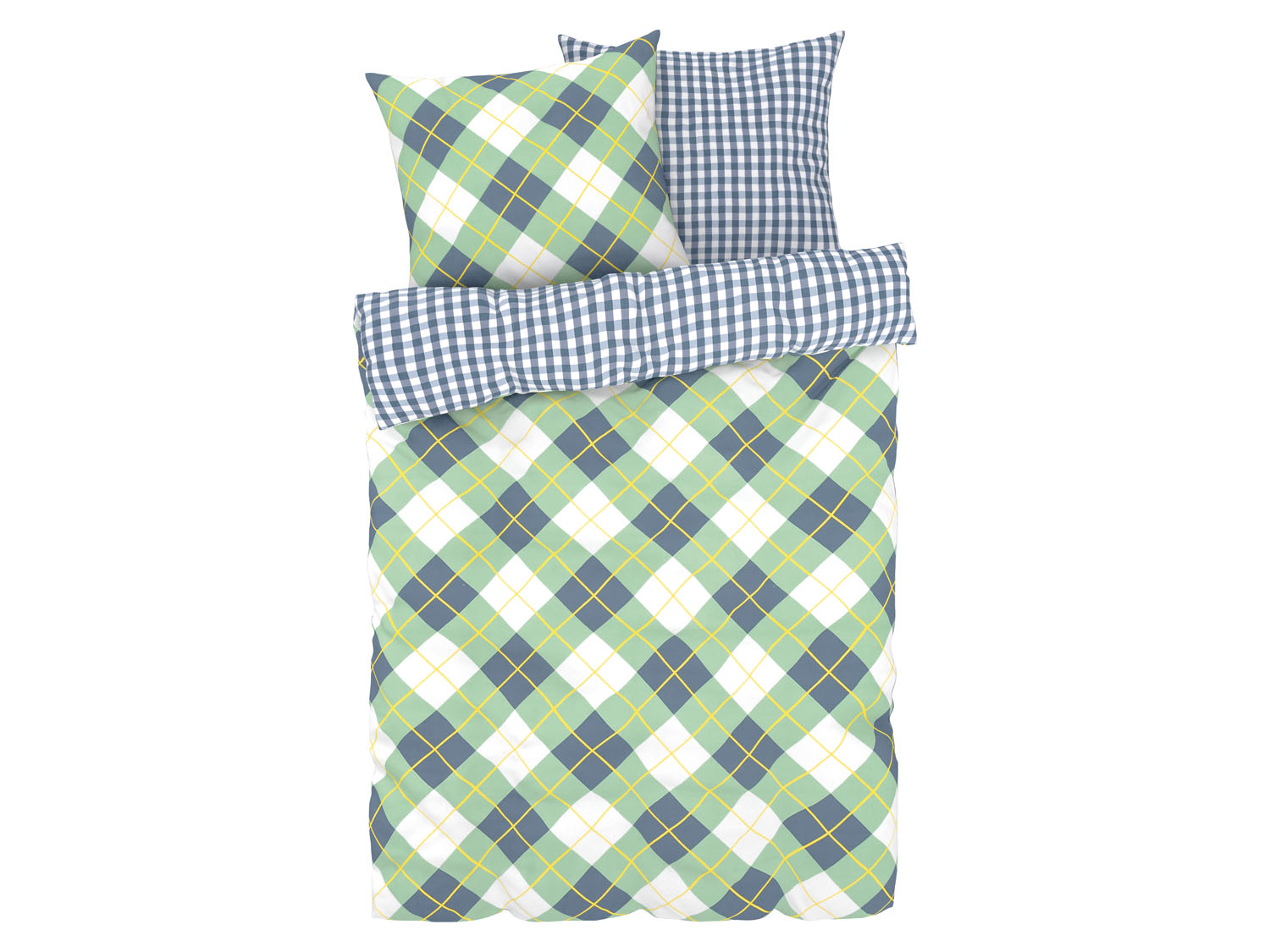 LIVARNO home Pościel satynowa, 220 x 200 cm (Kratka/ zielony/ biały)