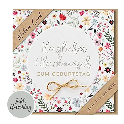 Kartka urodzinowa Nature Card Handmade - wieniec kwiatowy 15,5 x 15,5 cm