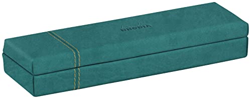 Rhodia 194517C - Etui na długopisy 21x5,5x3cm, elegancka sztuczna skóra, na ołówki, pędzle i długopisy, 1 sztuka, kolor pawie zieleń