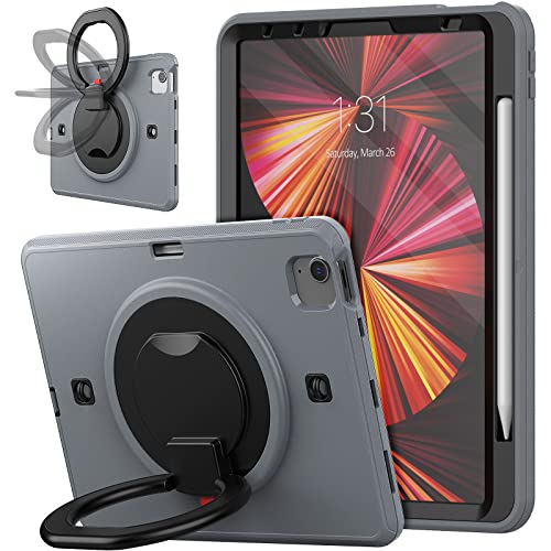 iPad Air 5th 2022 / iPad Air 4th Generation Case 2020 10,9 cala, iPad Pro 11 cali Case (3. 2021) / (2. 2020) / (1. 2018), uchwyt na długopis + stojak + pasek na ramię szary