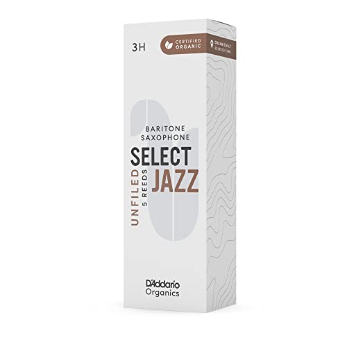 D'Addario Organic Select Jazz Unfiled Stroiki do saksofonu barytonowego - Stroiki saksofonowe - Pierwsza i jedyna organiczna trzcina - 3 twarde, 5 sztuk