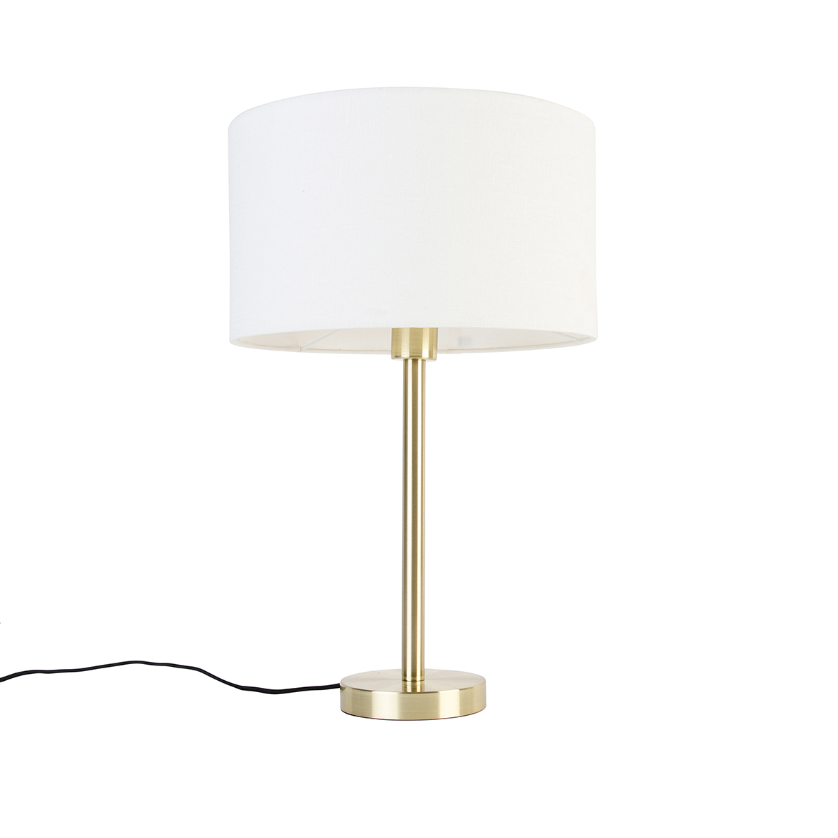 QAZQA Klasyczna lampa stołowa mosiężna z białym kloszem 35 cm - Simplo