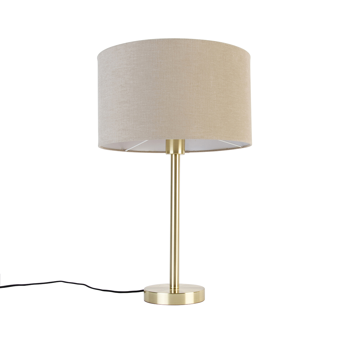 QAZQA Klasyczna lampa stołowa mosiężna z kloszem jasnobrązowym 35 cm - Simplo