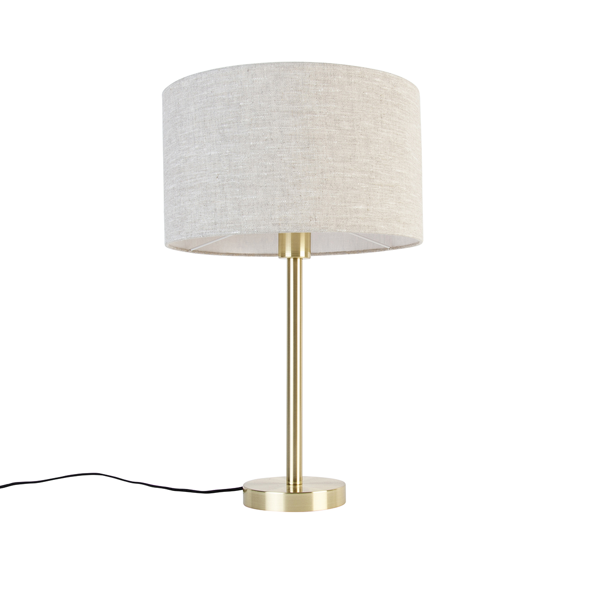QAZQA Klasyczna lampa stołowa mosiężna z kloszem jasnoszarym 35 cm - Simplo