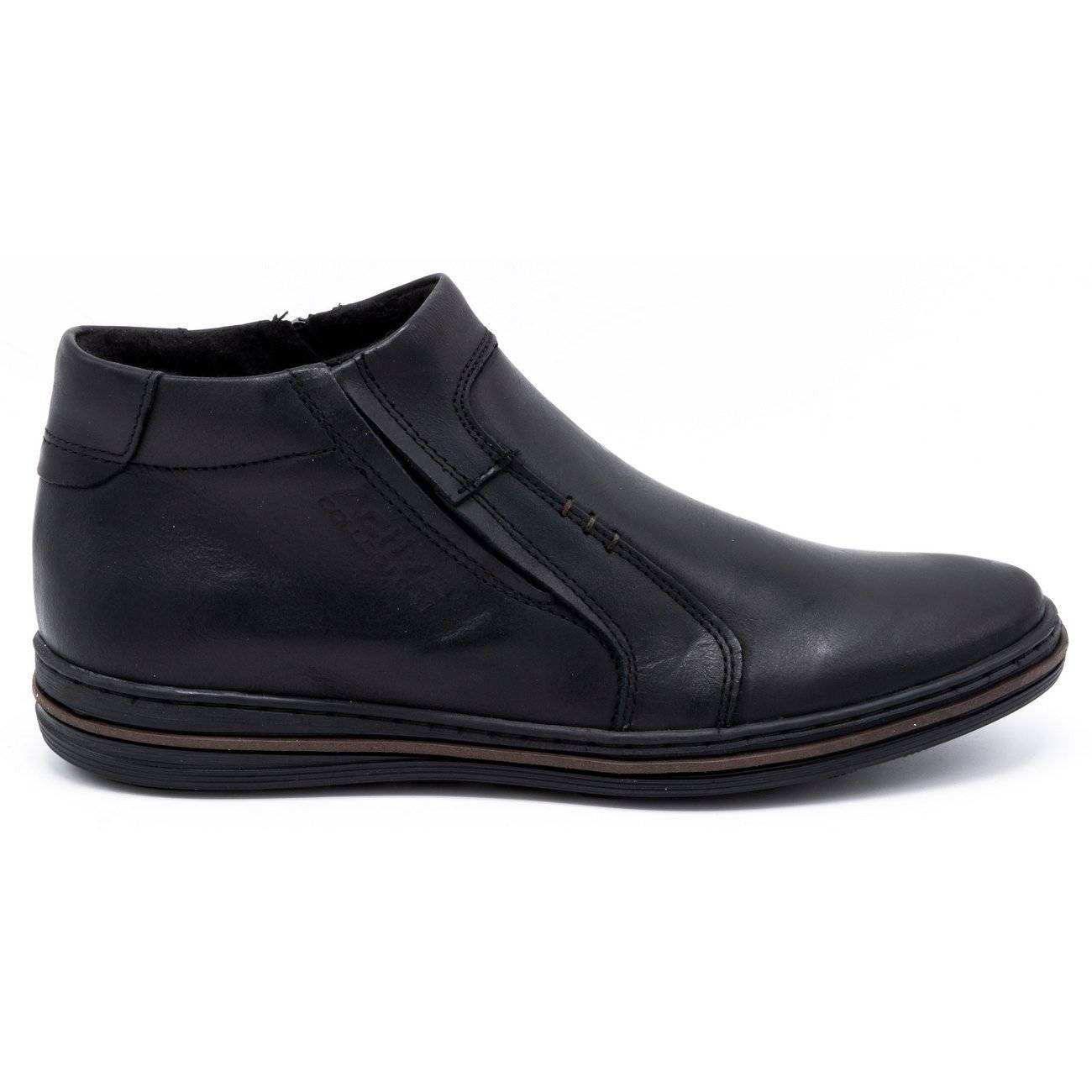 Buty męskie zimowe skórzane 381F czarne - Polbut