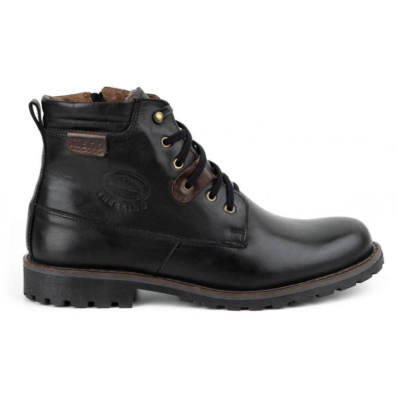 Buty męskie zimowe skórzane trzewiki 754 czarne z czarnym - Buty Olivier