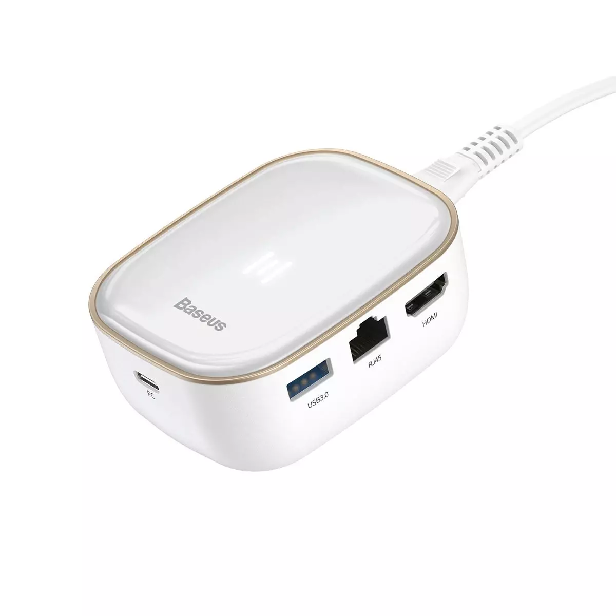 Baseus 6w1 wielofunkcyjny HUB USB Typ C, czytnik kart pamięci, zewnętrzna karta sieciowa (USB 3.0, RJ45, HDMI, SD, micro SD) Power Delivery 60 W biały (CAHUB-AU02) CAHUB-AU02