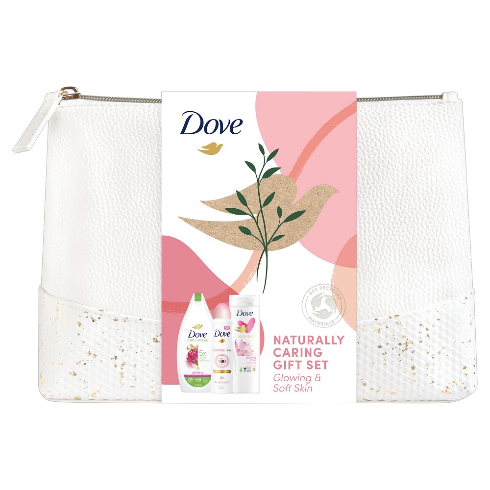 Dove XMASS - Zestaw Medium Washbag (Żel Glowing 225m + Balsam 250 ml + Deo 150 ml)