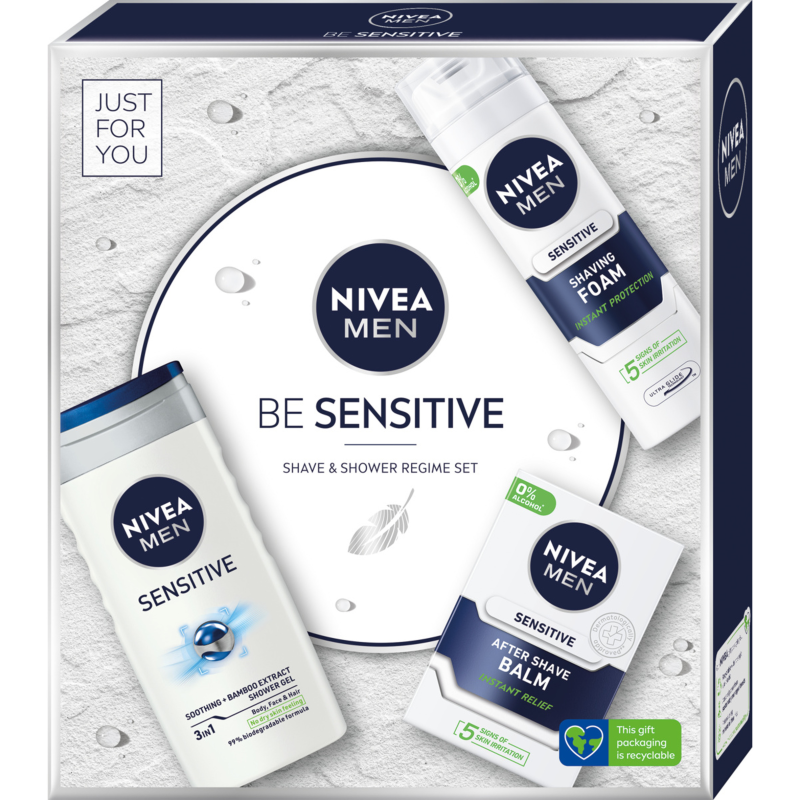 Nivea, Men Zestaw Prezentowy Be Sensitive Żel Pod Prysznic + Pianka Do Golenia +Balsam Po Goleniu