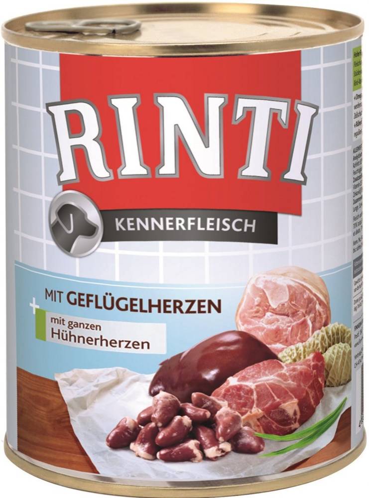 Rinti Rinti Kennerfleisch Geflugelherzen karma mokra dla psa - serca drobiowe 800g