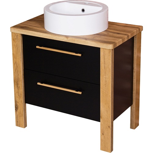 Stojąca szafka łazienkowa 80 cm czarny mat z białą umywalką Cortez Gante