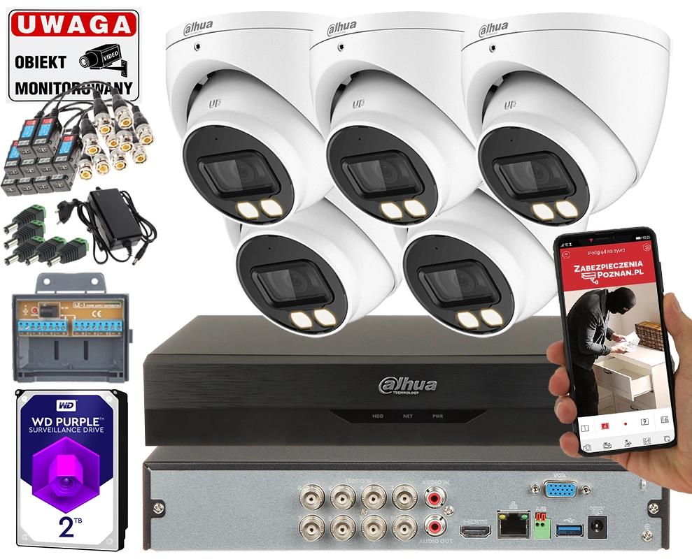 4 kamery zewnętrzne do domu Dahua HAC-HDW1509T-A-LED-0280B-S2 5MPx Wizsense Full-Color Starlight Mikrofon