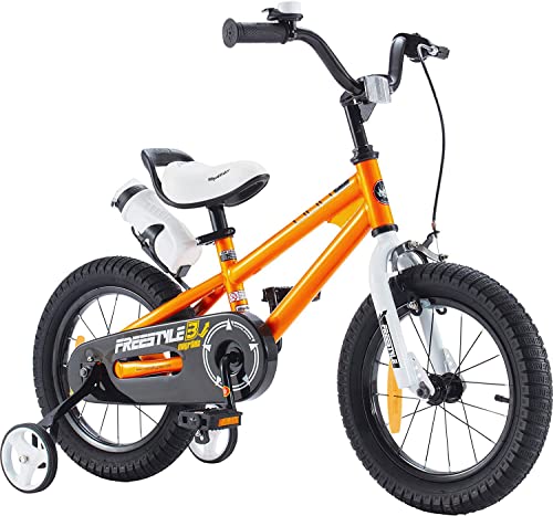 Royal Baby Freestyle rower dziecięcy dla chłopców i dziewczynek, z hamulcem ręcznym i nożnym, 14 cali, pomarańczowy