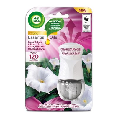 Air Wick Essential Oils elektryczny odświeżacz powietrza i wkład Księżycowa Lilia Otulona Satyną 19ml