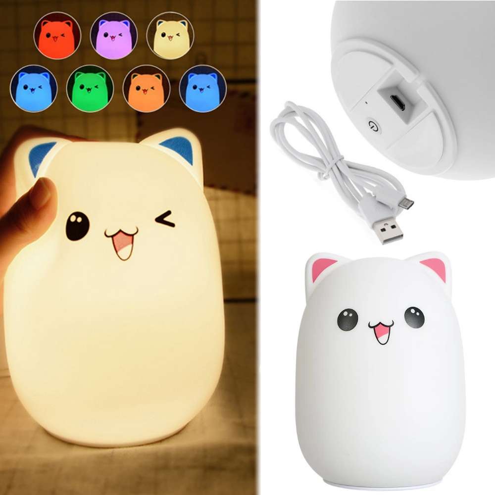 Lampka nocna dla dzieci led kot kotek rgb pilot
