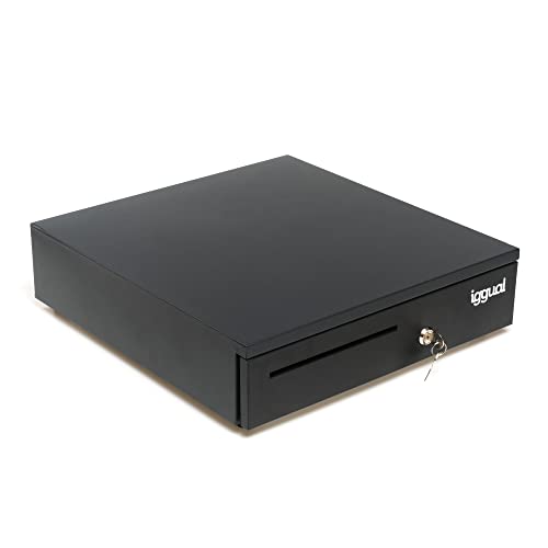 iggual - Szuflada - portfel IRON - 35 Kasa rejestracyjna otwierana ręcznie lub automatycznie - 5 + 6 przegródek na banknoty i monety z 3-pozycyjnym zamkiem - kolor czarny