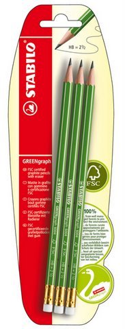 Ołówek Greengraph z gumką, 3 sztuki