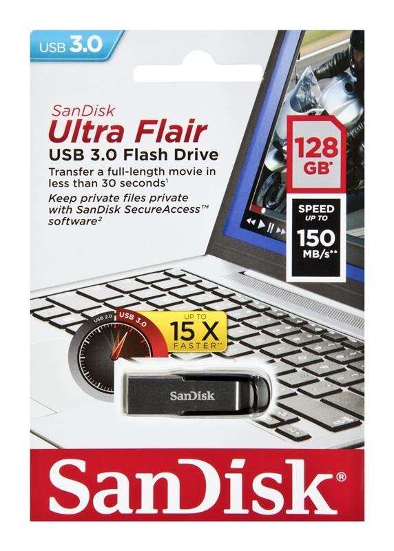 Pendrive SANDISK Cruzer Ultra Flair, 128 GB, USB 3.0