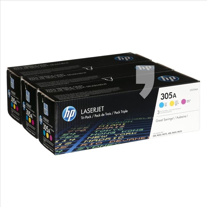 HP Packard Enterprise HP 305A 3-pack Cyan/Magenta/Yellow Original LaserJet Toner Cartridges CF370AM