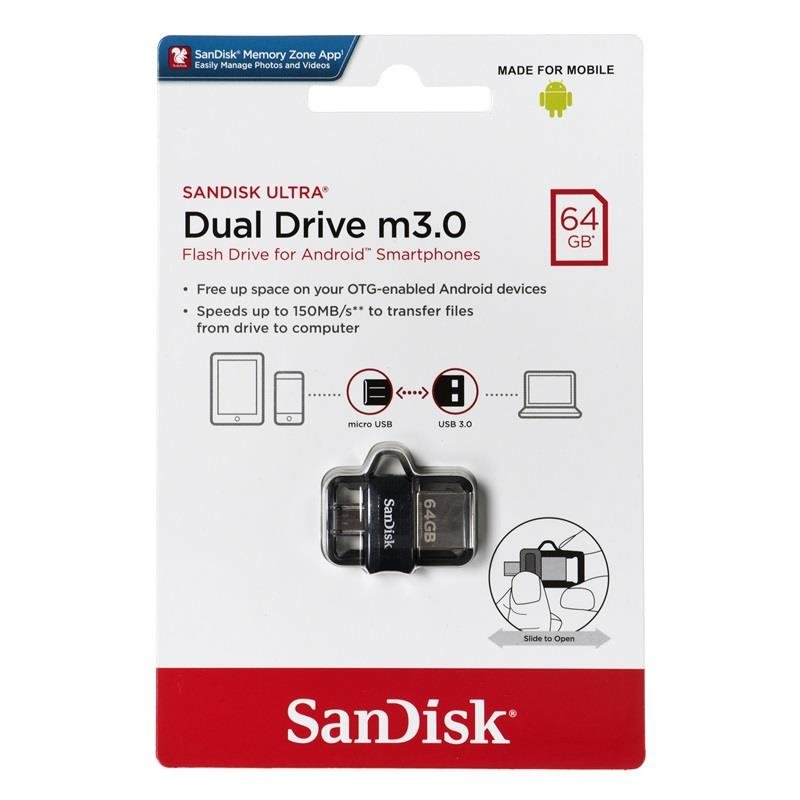 SANDISK 64GB USB 3.0 i USB 2.0 dual drive 150MB/s