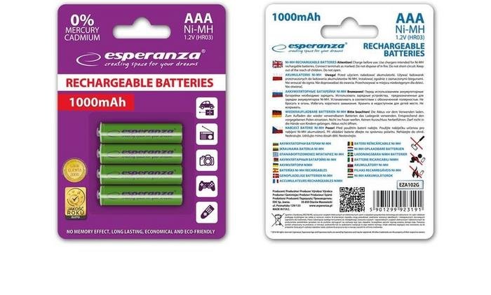 Esperanza EZA102G Akumulatorki Ni-MH AAA 1000MAH 4 SZTUKI - NIEBIESKIE EZA102G - 5901299923191
