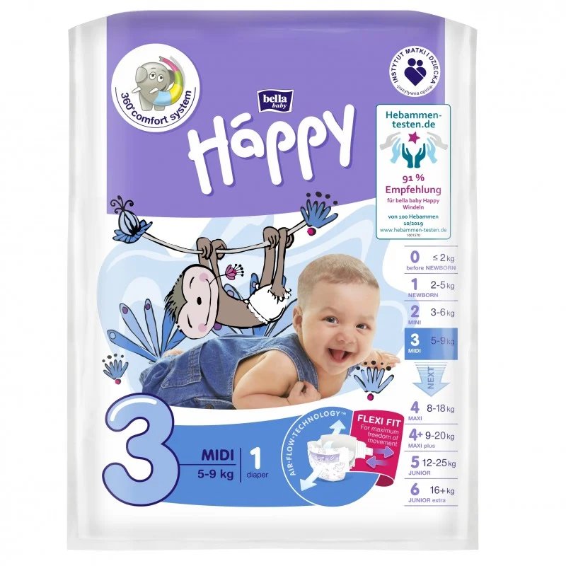 Bella baby happy Pieluszki Baby Happy New Flexi Fit Midi (3) 5-9 kg 1 szt. BB-054-MU01-014