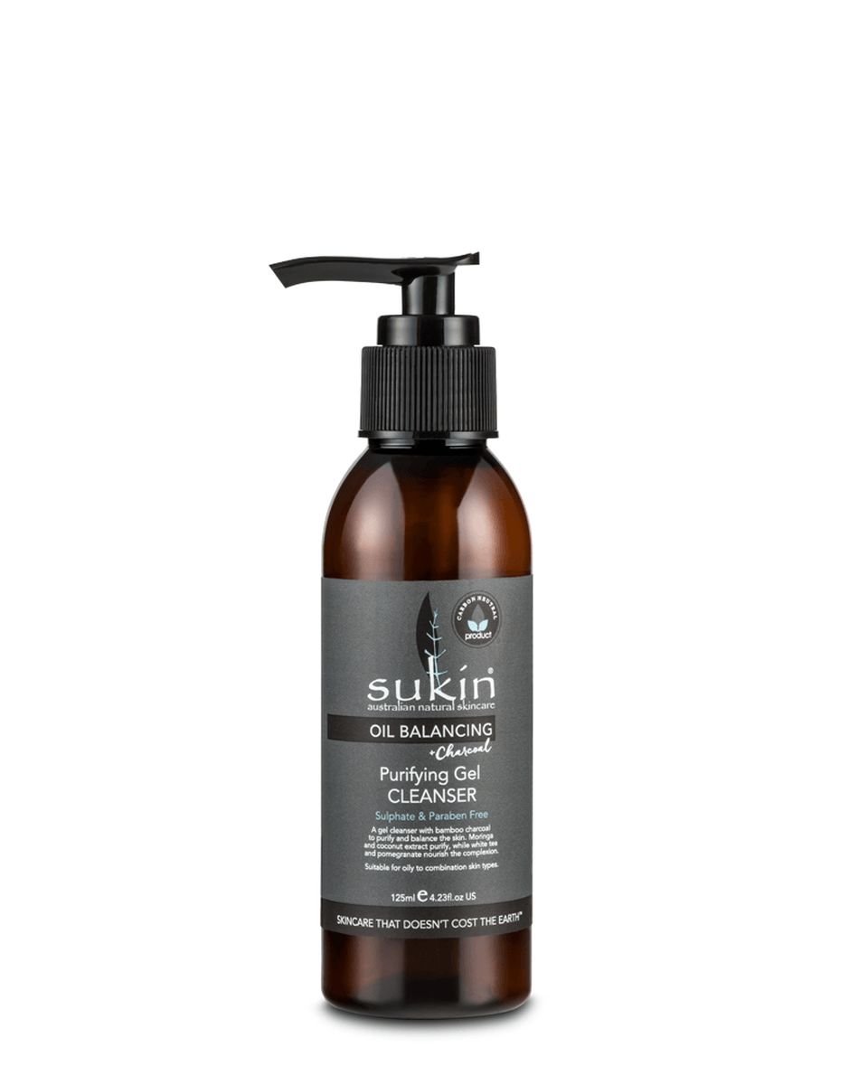Sukin Oil Balancing, oczyszczający żel do mycia twarzy z aktywnym węglem, 125 ml