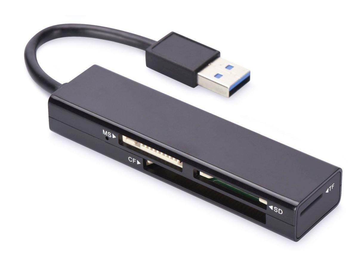 Ednet Czytnik kart 4-portowy USB 3.0 SuperSpeed CF SD Micro SD/SDHC Memory Stick) czarny (85240)