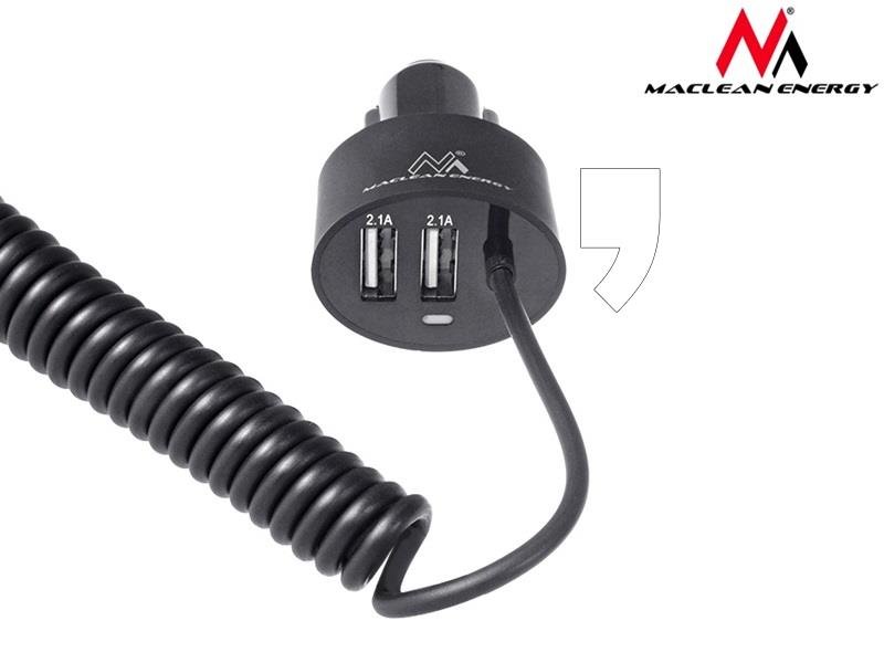 Maclean Ładowarka samochodowa 2xUSB lightning spiralny 1,8m 5.2A MCE76 5902211100423