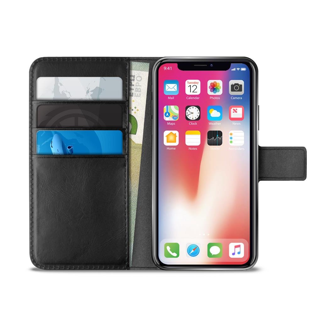 PURO Booklet Wallet Case - Etui iPhone Xs Max z kieszeniami na karty + stand up (czarny) IPCX65BOOKC4BLK