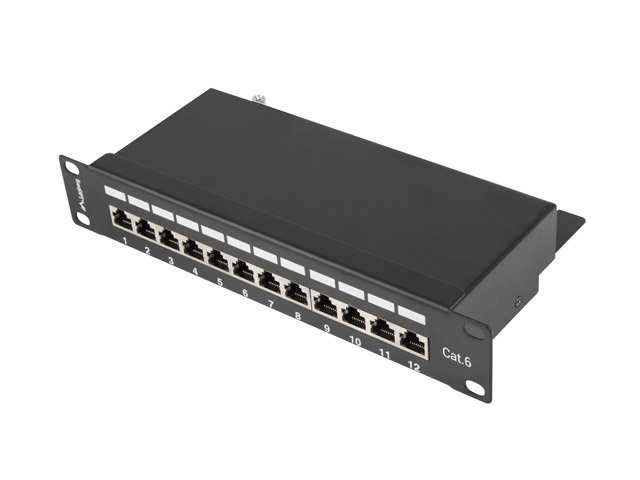 LANBERG Patch Panel 12 Port 1U 10 cali kategoria 6 ekranowany czarny (PPF6-9012-B)