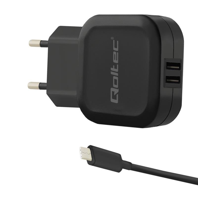 Qoltec Ładowarka sieciowa do Smartfona/Tabletu| 17W | 5V | 3.4A | 2xUSB+USB typC (50188)