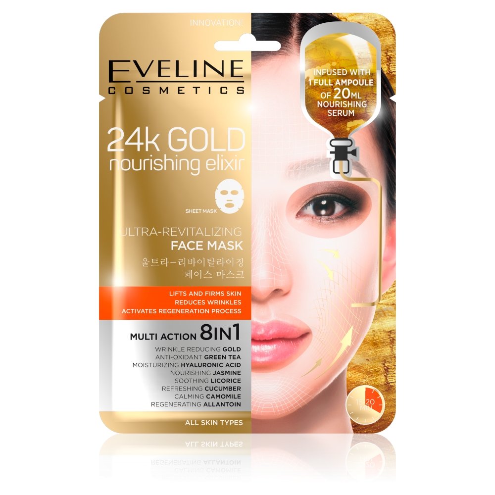 Eveline 24k GOLD Nourishing Elixir Ultra-Revitalizing Face Mask - Rewitalizująca koreańska maska w płacie EVEMKWPL