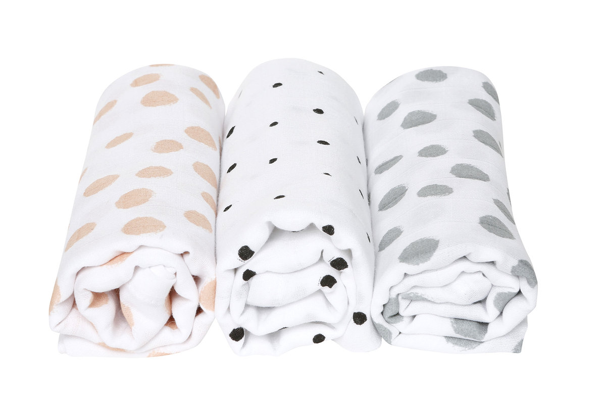 Motherhood, Pieluszki muślinowe, Różowe Kropy, 70x80 cm, 3 szt.