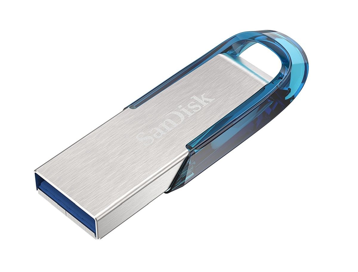 SanDisk Sandisk Ultra Flair 64 GB napęd USB Flash-USB 3.0 o pojemności do 150 MB/sek.  Kolor: Tropical Blue SDCZ73-064G-G46B