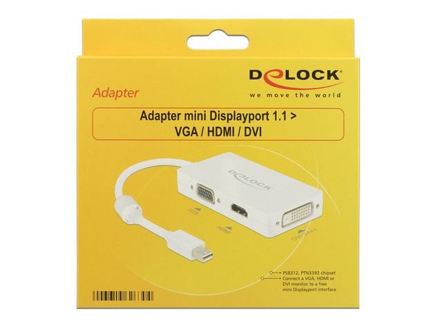 Delock Adapter miniDisplayport 1.1 męski > VGA / HDMI / DVI żeński pasywne biały (62630)