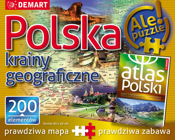 DEMART PUZZLE 200 POLSKA KRAINY GEOGRAFICZNE + ATLAS