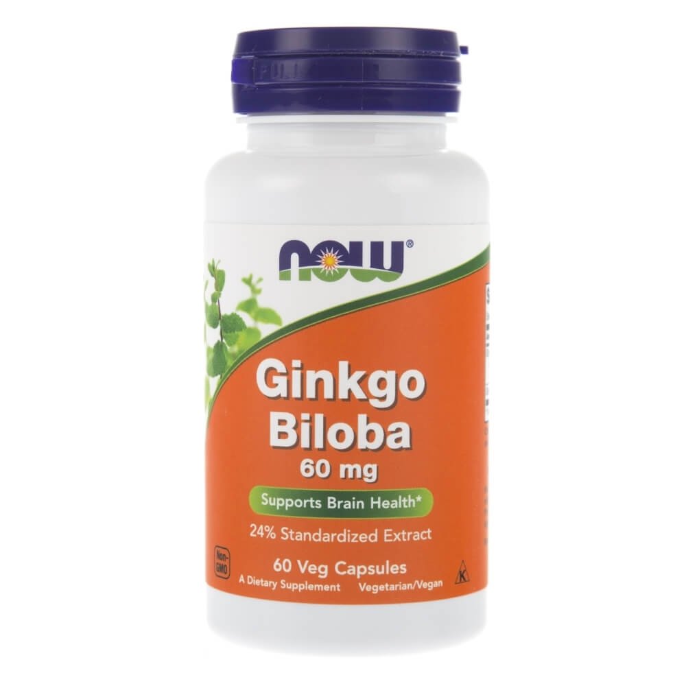 Now Foods Ginkgo Biloba Ekstrakt 60 Mg - 60 Kapsułek Wegetariańskich