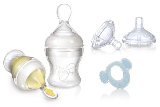 Nuby Zestaw do karmienia Infafeeder + smoczki na butelkę + gryzak NBNT67275F-P2