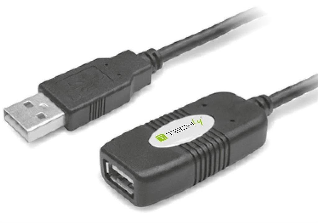 Techly Kabel USB Przedłużacz USB 2.0 aktywny USB A/USB A M/F 10m czarny 23646