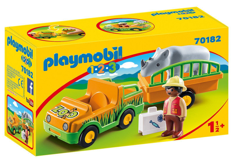 Playmobil 1.2.3 Zoo vehicle with rhinoceros 70182