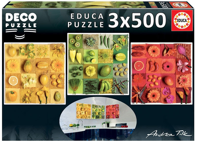 Educa Puzzle 3x500 elementów Egzotyczne owoce i kwiaty A.Tilk