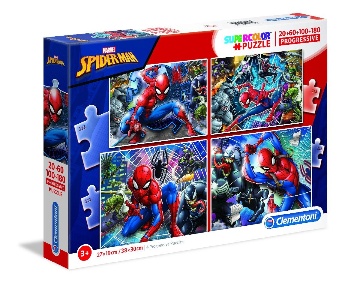 Clementoni Puzzle 20+60+100+180 elementów Super Kolor - Spider-Man